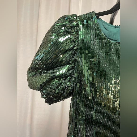 Sister Jane DREAM GREEN ARABESQUE PUFF-SLEEVE SEQUINED MAXI DRESS | size XS - Picture 4 of 8